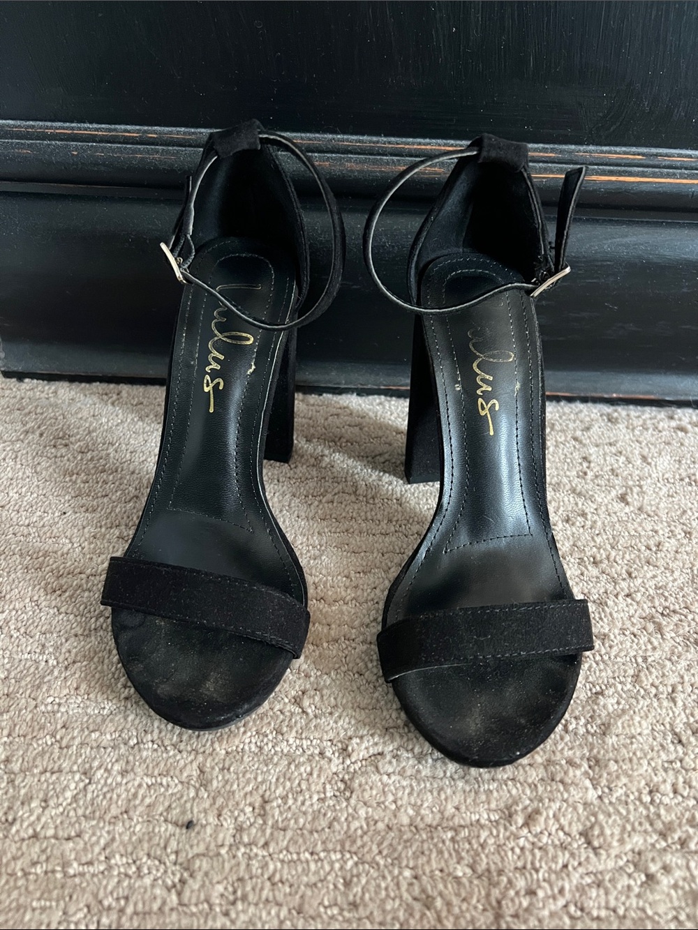 Lulu's Black Ankle-Strap Block Heel Sandals
